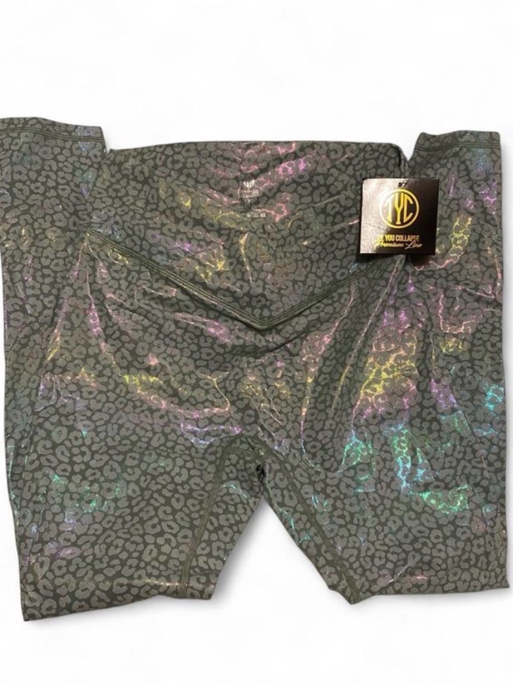 TYC Light Blue Leopard Print Holographic Leggings Women’s L - NWT